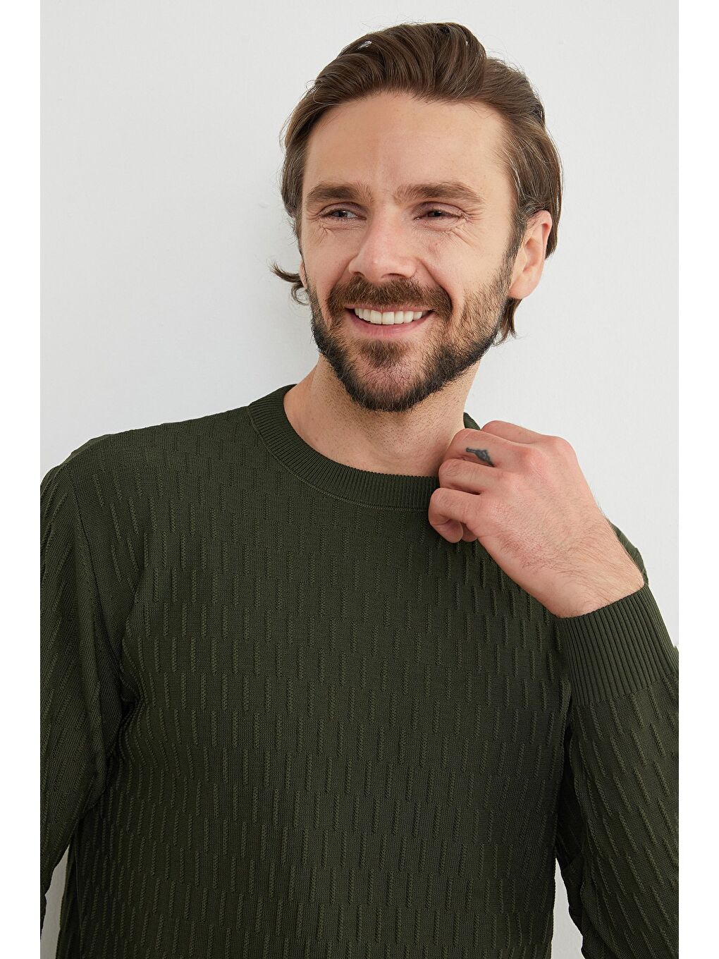 Haki Basic Bisiklet Yaka Triko Kazak-1