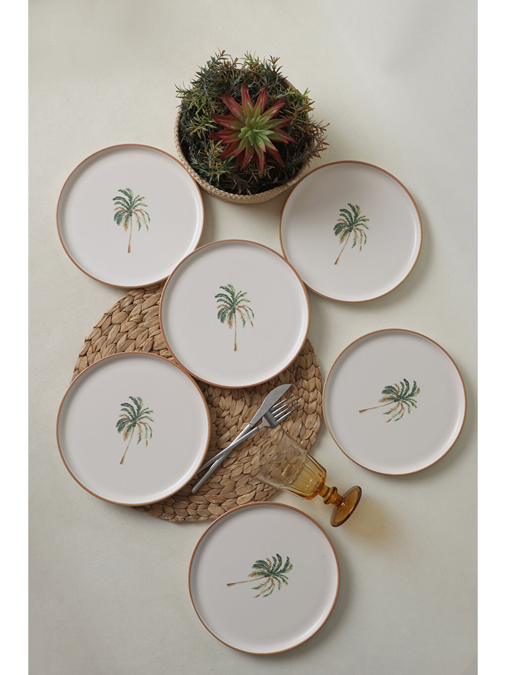 Karışık Bronze Palmiye Nordic Pasta Tabağı 22 Cm 6 Adet