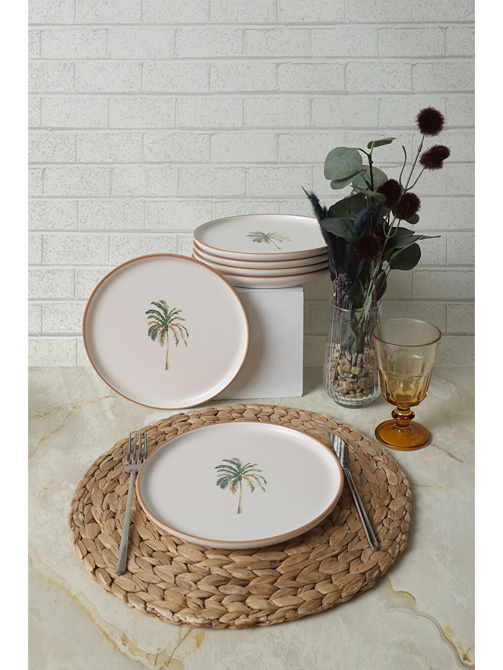 Karışık Bronze Palmiye Nordic Pasta Tabağı 22 Cm 6 Adet-1