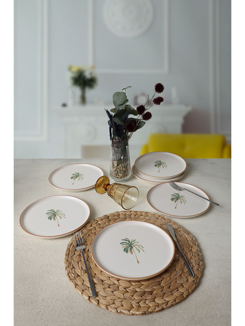 Karışık Bronze Palmiye Nordic Pasta Tabağı 22 Cm 6 Adet-2