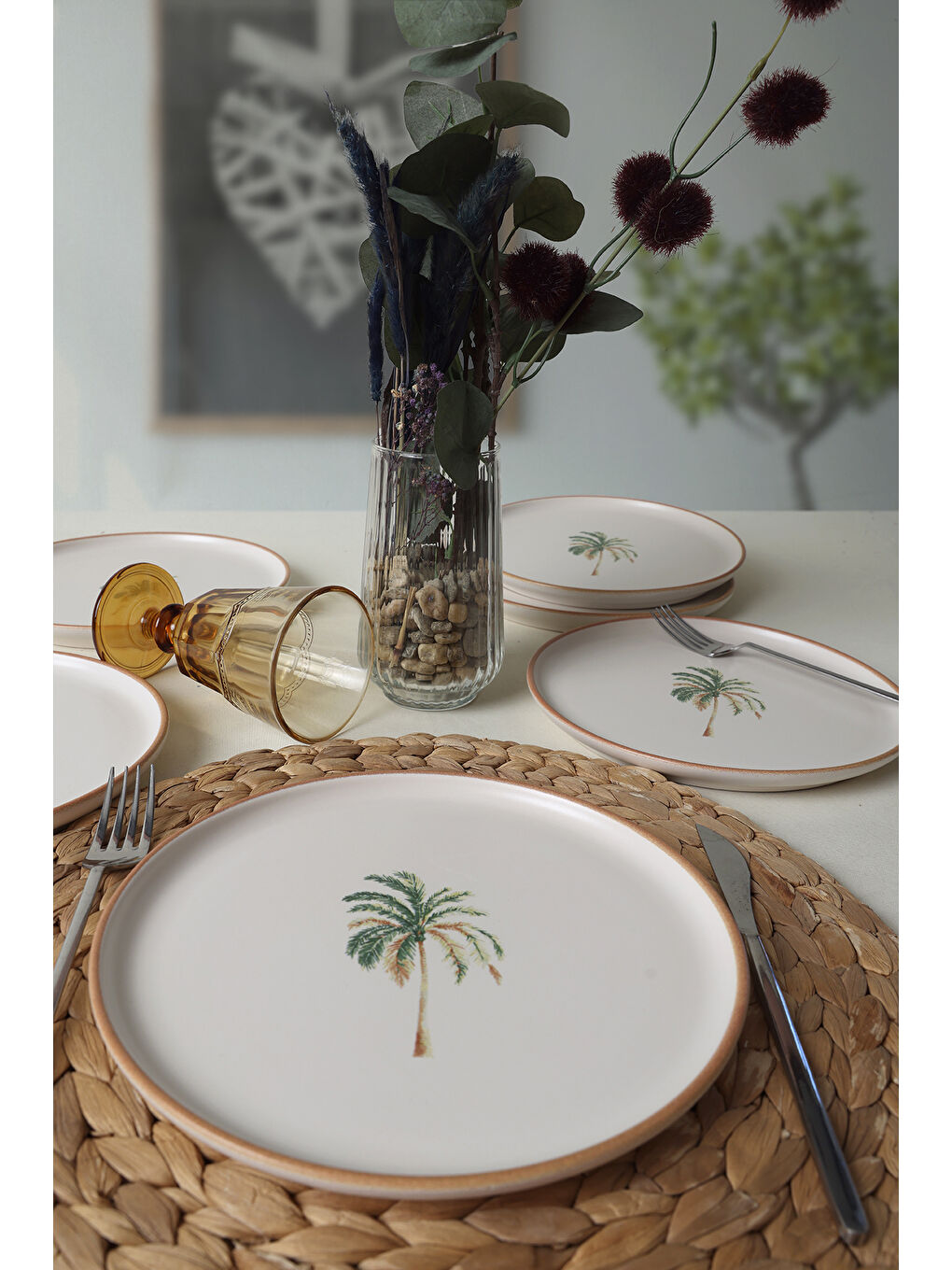 Karışık Bronze Palmiye Nordic Pasta Tabağı 22 Cm 6 Adet-3