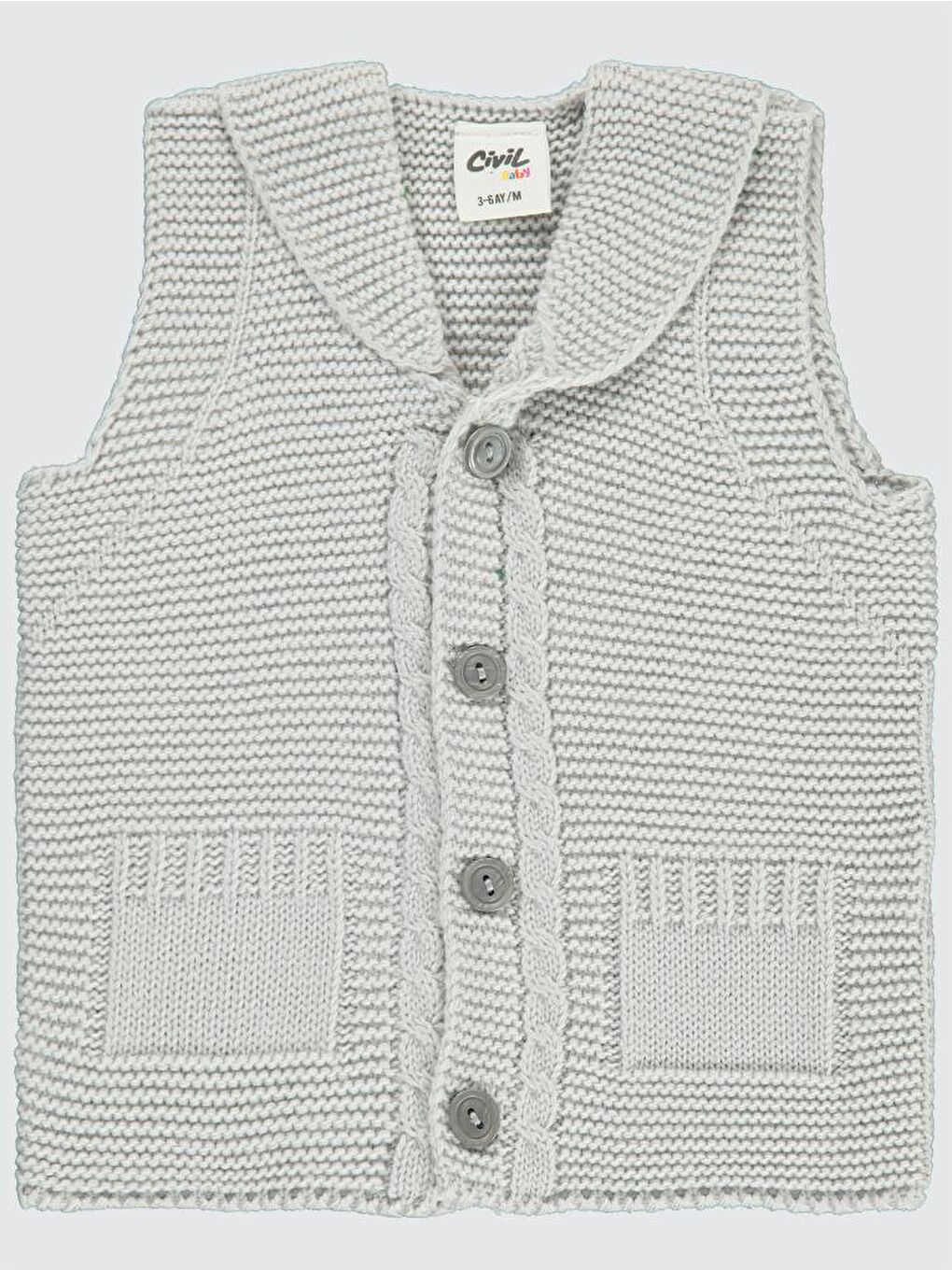 Baby Yakalı Cepli 3-18 Ay Yelek - Gri 9-12 Ay