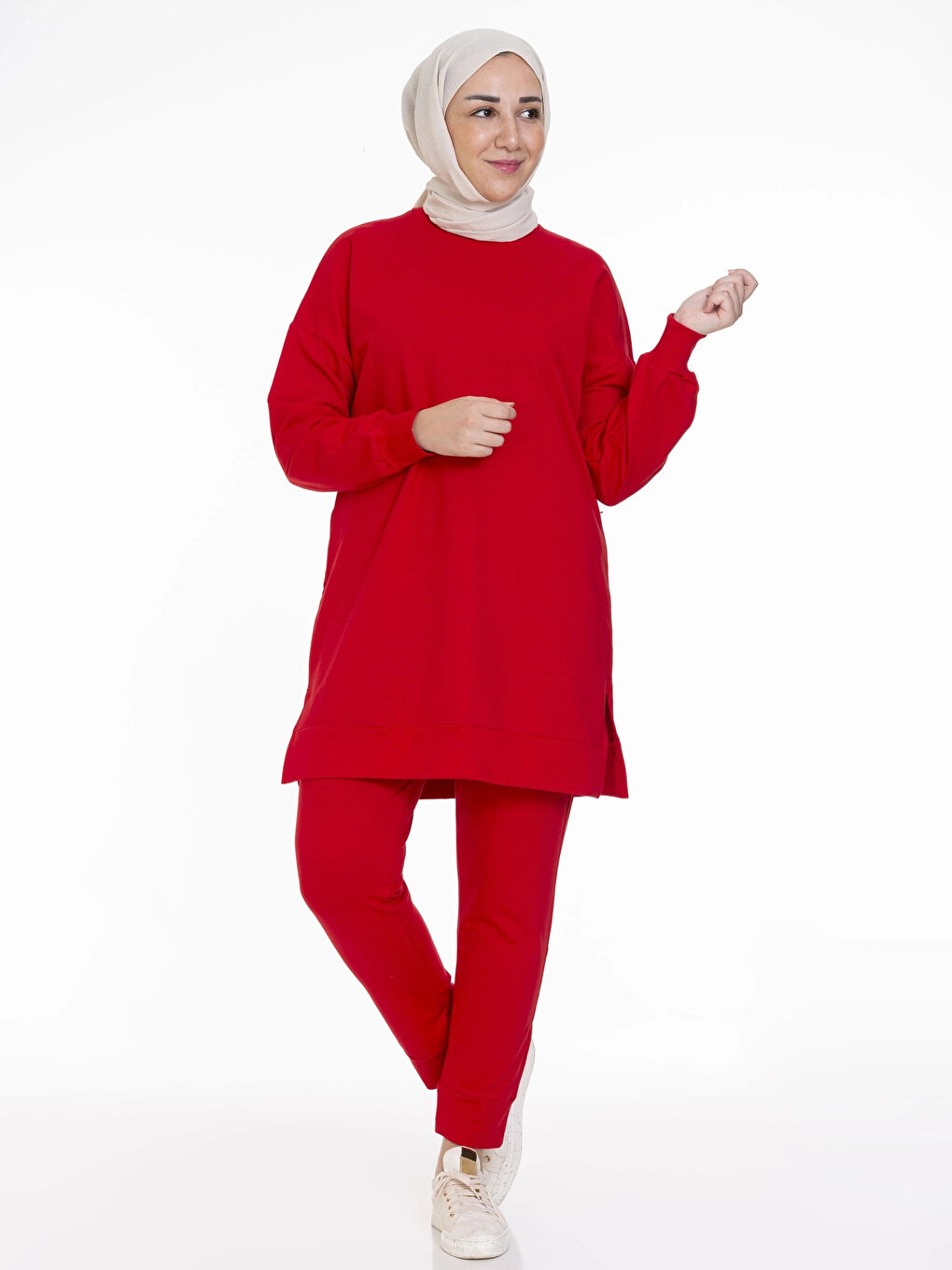 Kırmızı Beli Lastikli Kadın Eşofman Altı N002