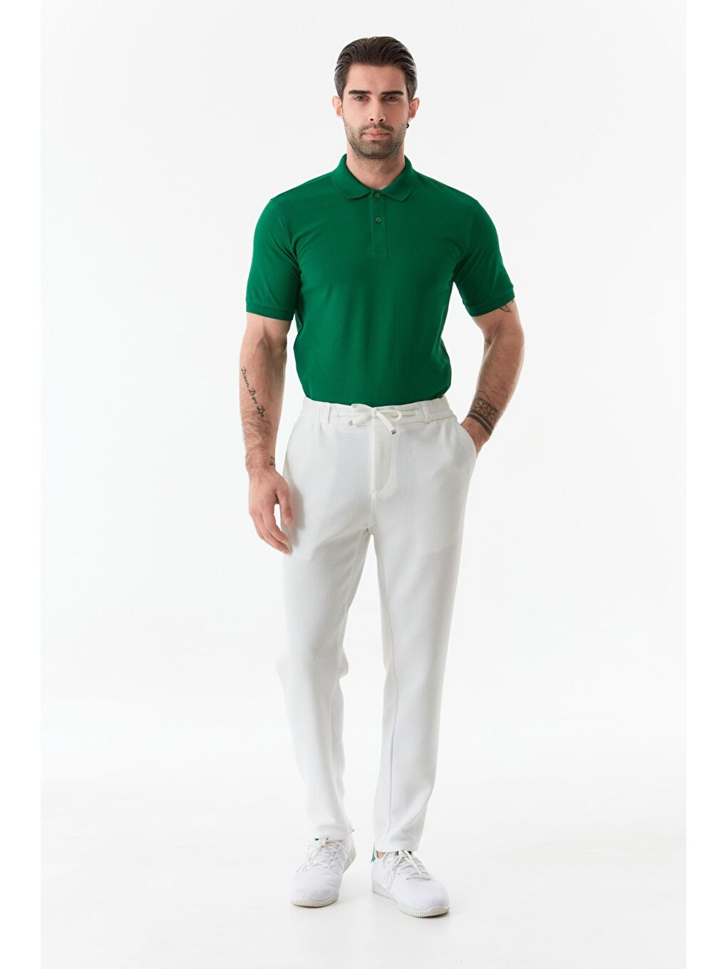 Ekru Waffle Kumaş Beli Bağcıklı Erkek Pantolon-3