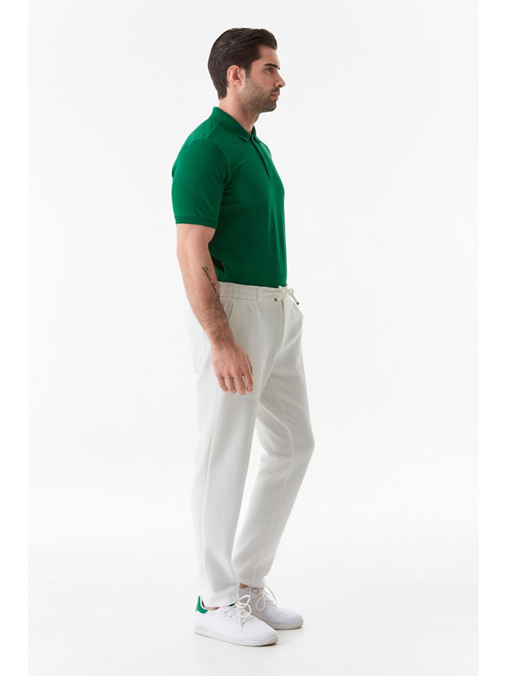 Ekru Waffle Kumaş Beli Bağcıklı Erkek Pantolon-4