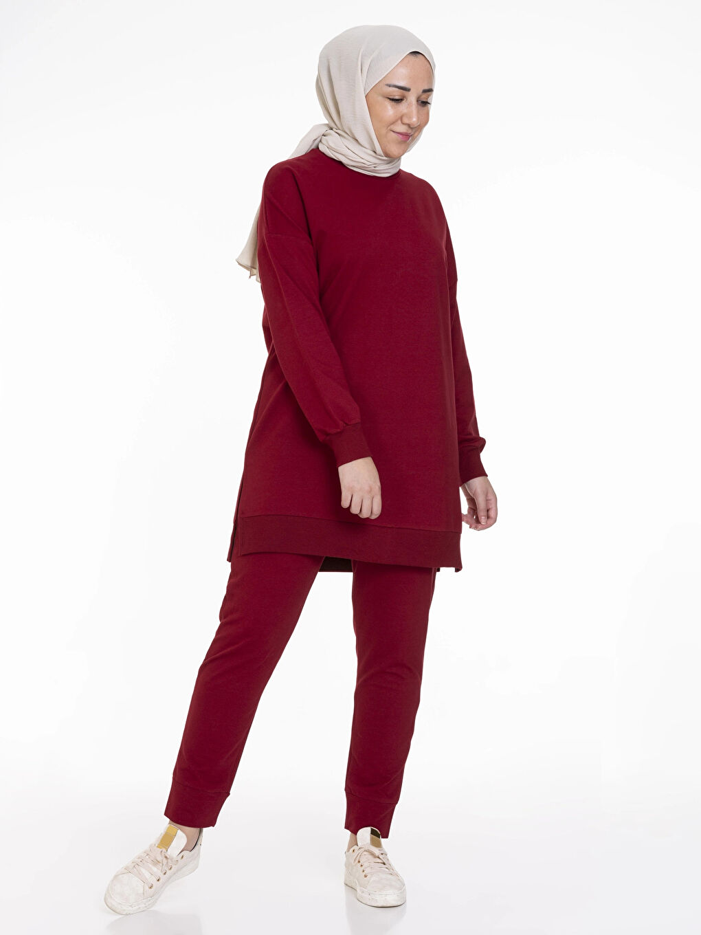 Bordo Beli Lastikli Kadın Eşofman Altı N002