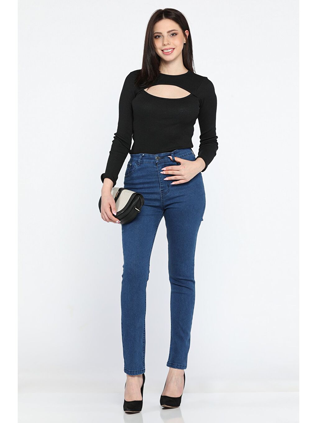 Lacivert Yüksek Bel Kadın Jean Pantolon