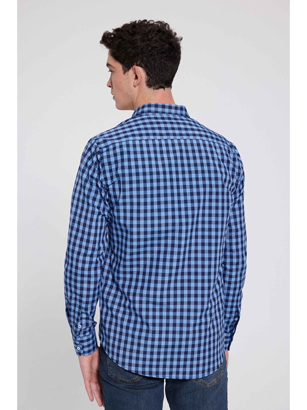 Slim Fit Mavi Kareli Ekoseli Gömlek-3