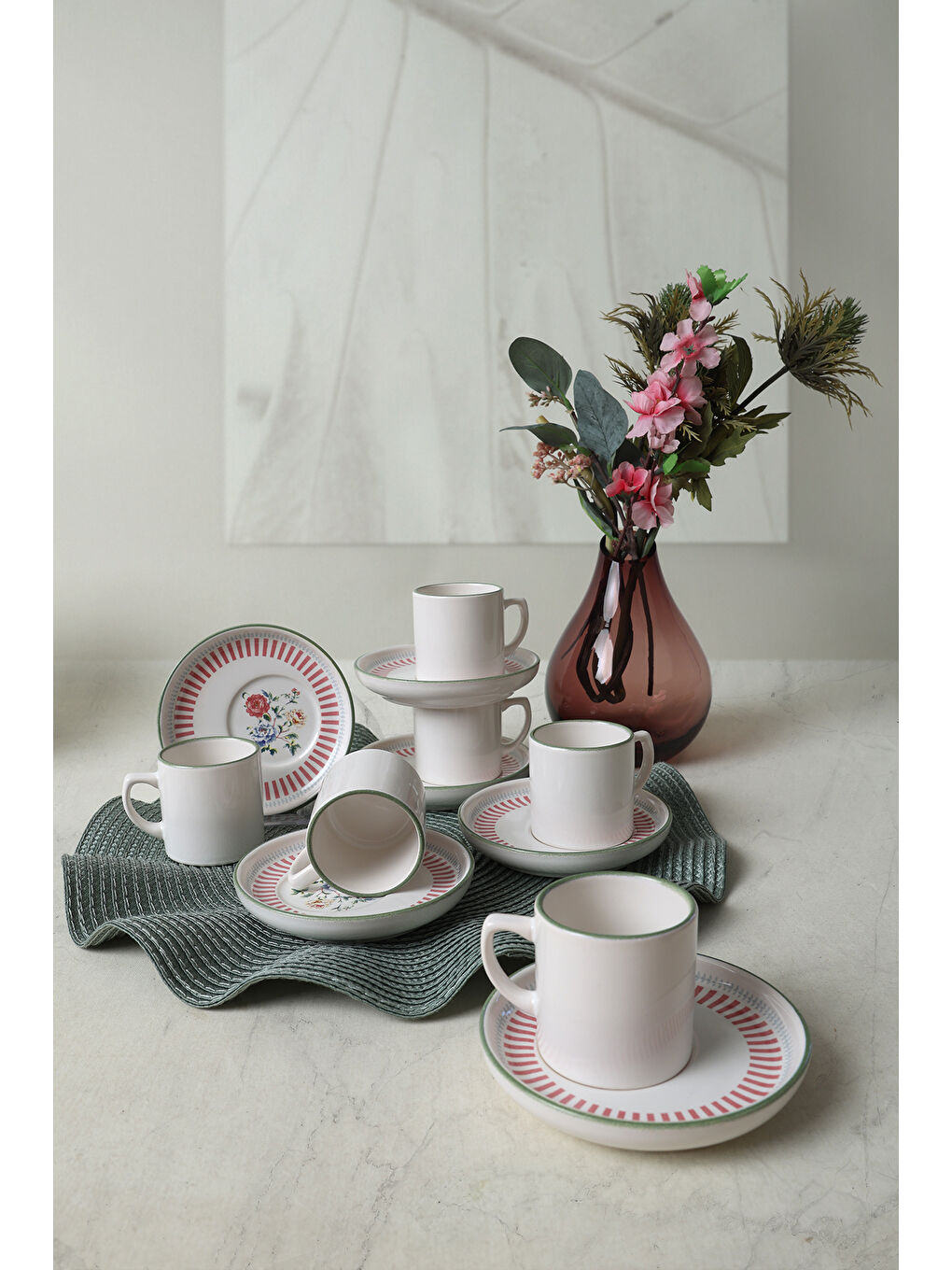 Karışık Rose Line Nordic Kahve Takımı 12 Parça 6 Kişilik-2