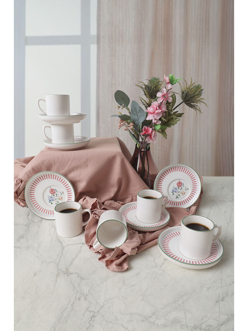 Karışık Rose Line Nordic Kahve Takımı 12 Parça 6 Kişilik-3