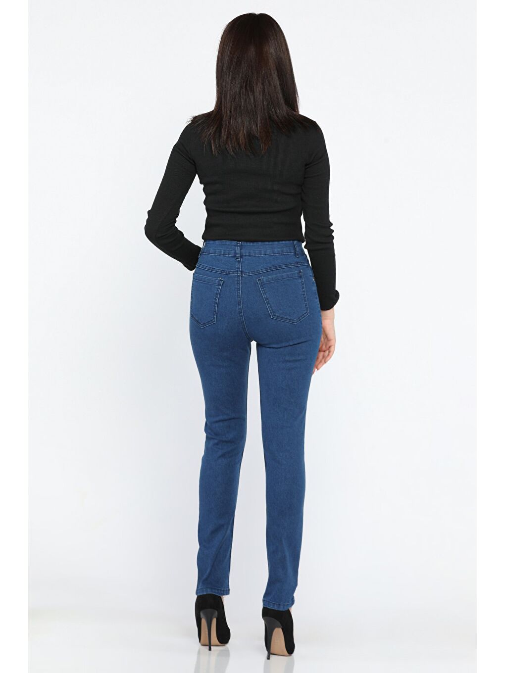 Lacivert Yüksek Bel Kadın Jean Pantolon-2