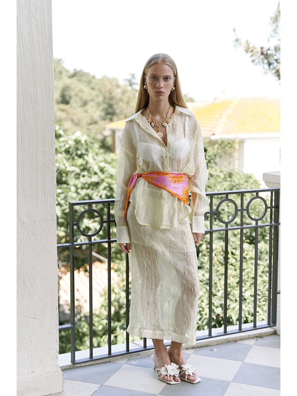 Sorcha Sarı Transparan Gömlek Etek Takım-1