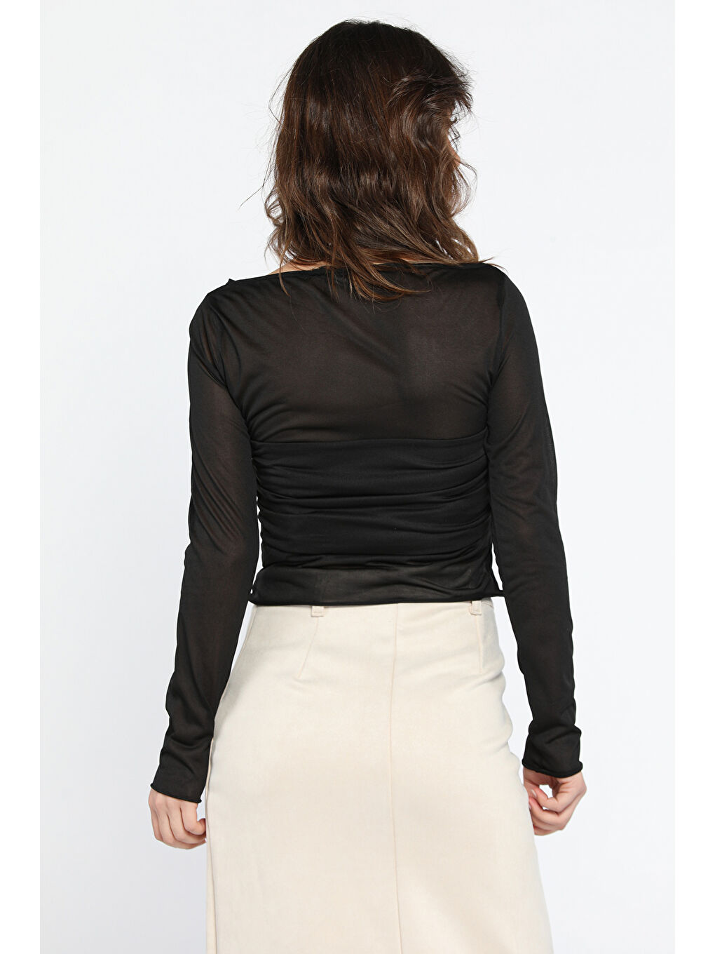 Siyah Kadın Burgu Detaylı Transparan Bluz-2