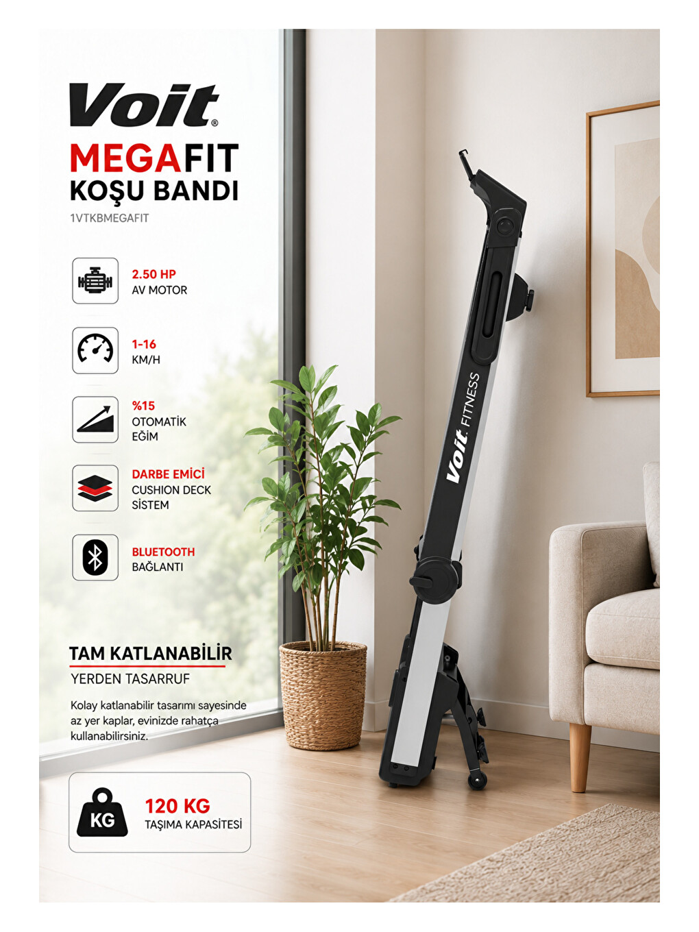 Siyah Mega Fit Otomatik Eğimli 50x125 Cm Geniş Bant Koşu Bandı 16km Hız Bluetooth Uygulama-1