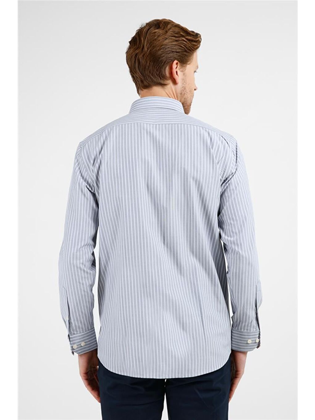 Siyah - Beyaz Çizgili Desen Sert Yaka Uzun Kol Cepli Comfort Fit Pamuklu Gömlek 1004255277-4