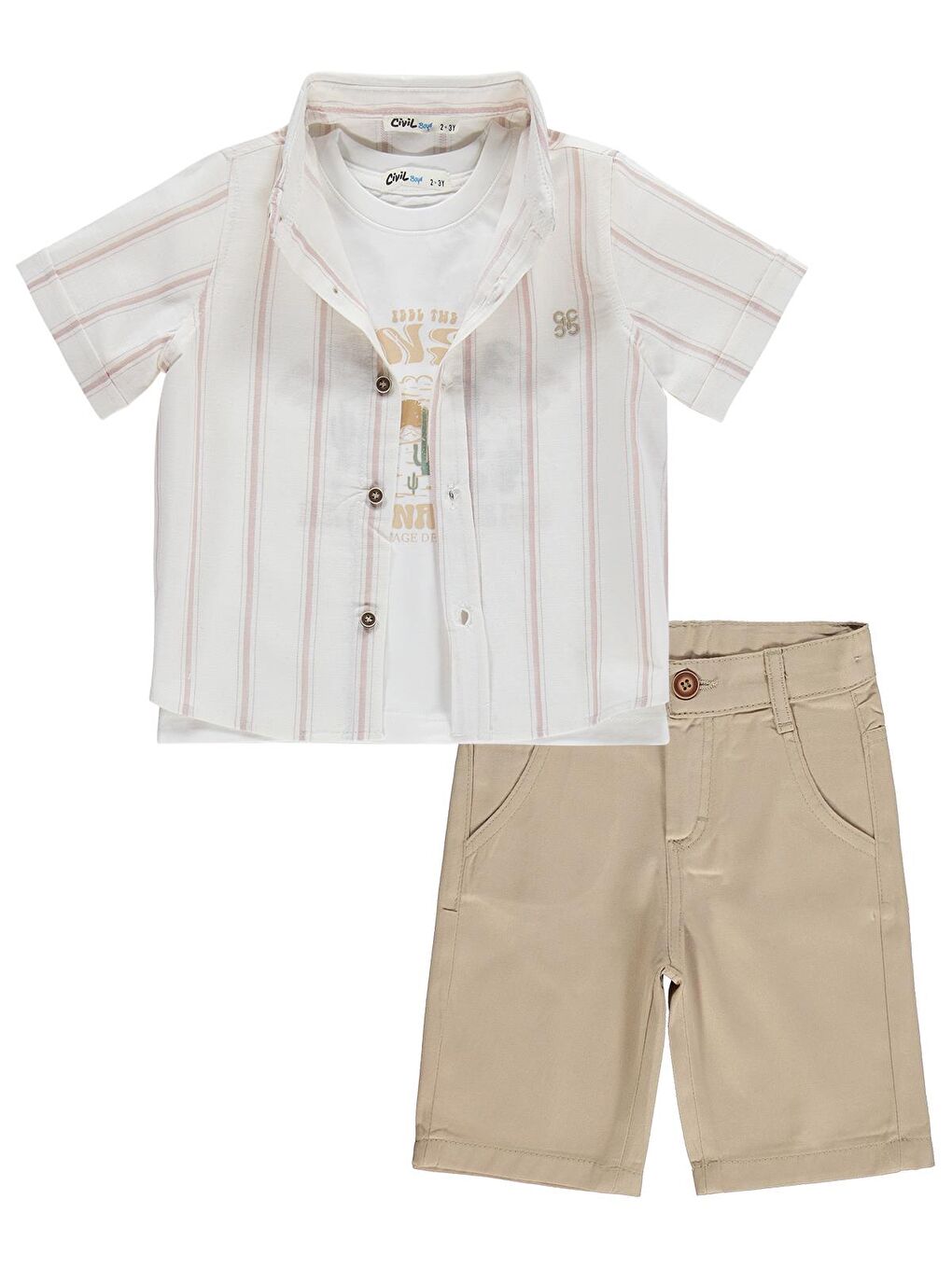 Boys Erkek Çocuk Şortlu 3'lü 2-5 Yaş Takım - Kahverengi 2-3 Yaş-1