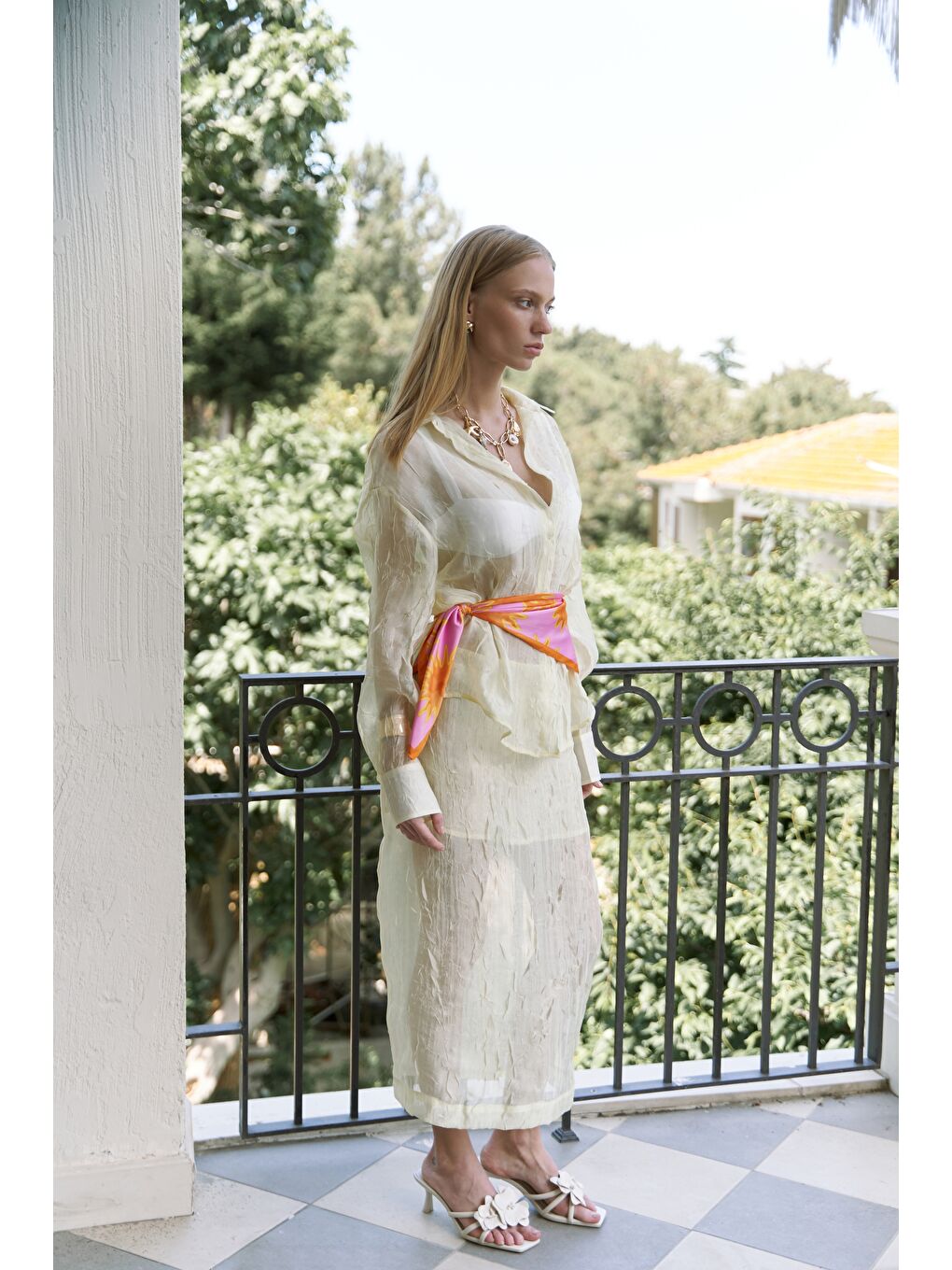 Sorcha Sarı Transparan Gömlek Etek Takım-2