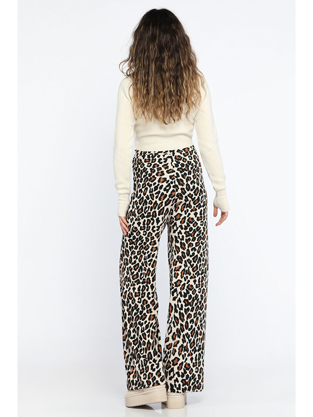 Kahverengi Leopar Desenli Kadın Pantolon-2