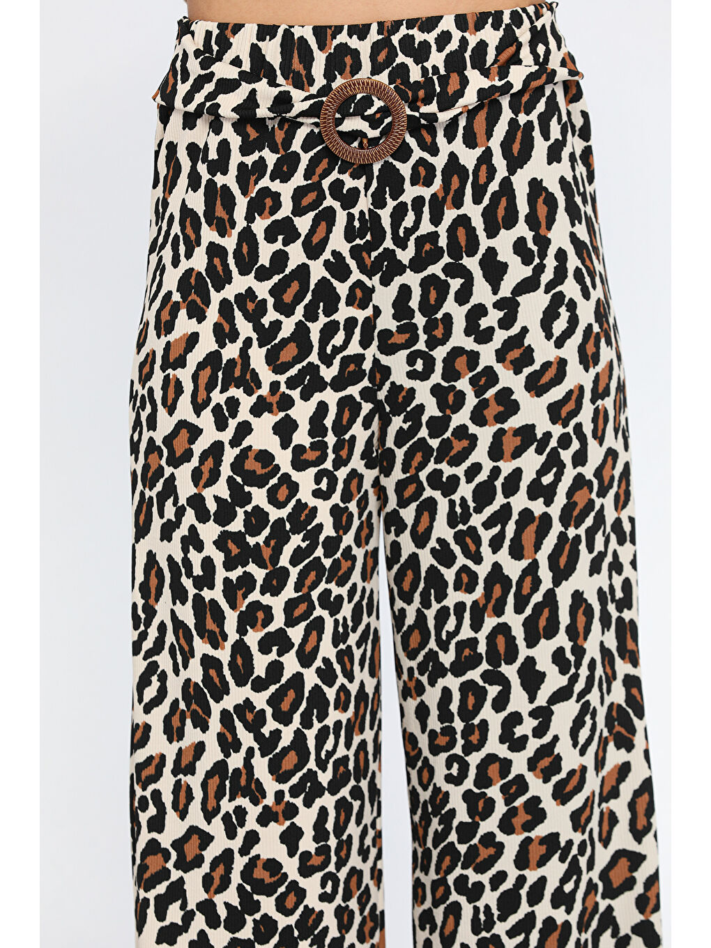 Kahverengi Leopar Desenli Kadın Pantolon-3
