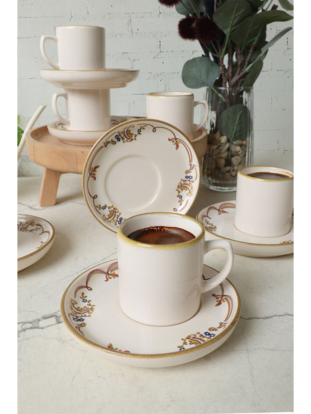 Karışık Bronze Bloom Nordic Kahve Takımı 12 Parça 6 Kişilik-3