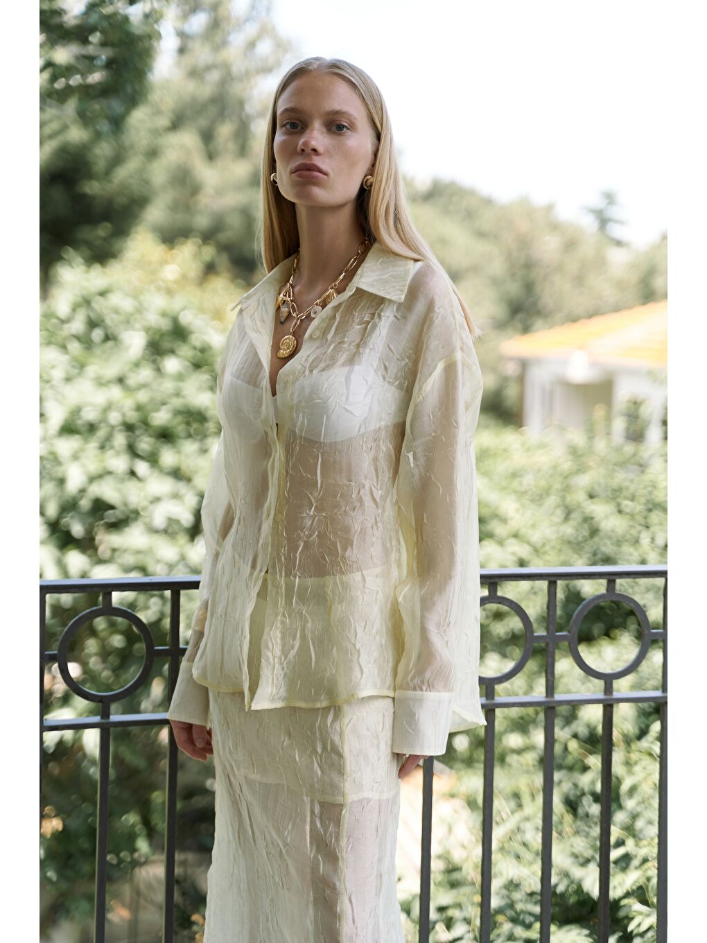 Sorcha Sarı Transparan Gömlek Etek Takım-3