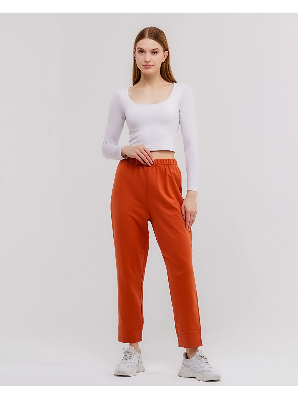 Kahverengi Beli Lastikli Kadın Eşofman Altı N002-1