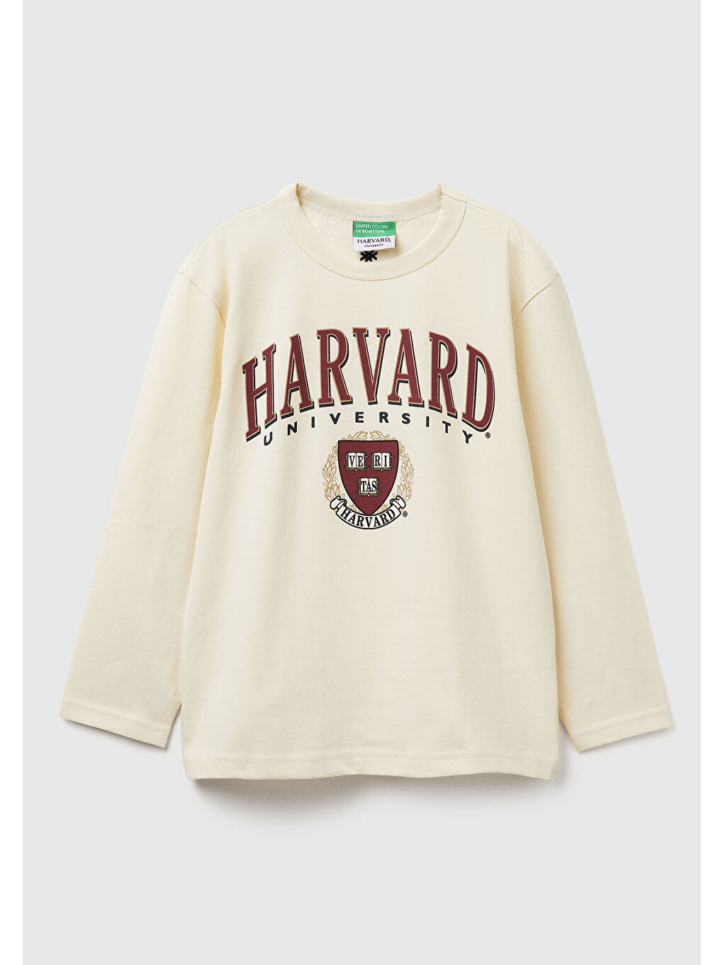 Ekru Erkek Çocuk Krem Önü Harvard Baskılı Arkası Logo İşlemeli Uzun Kollu T-shirt