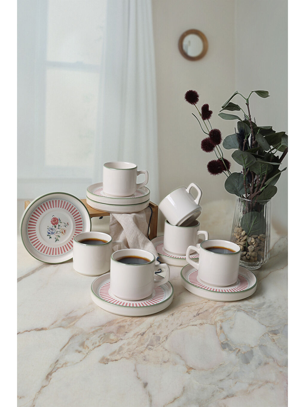 Karışık Rose Line Stackable Çay Takımı 12 Parça 6 Kişilik-1