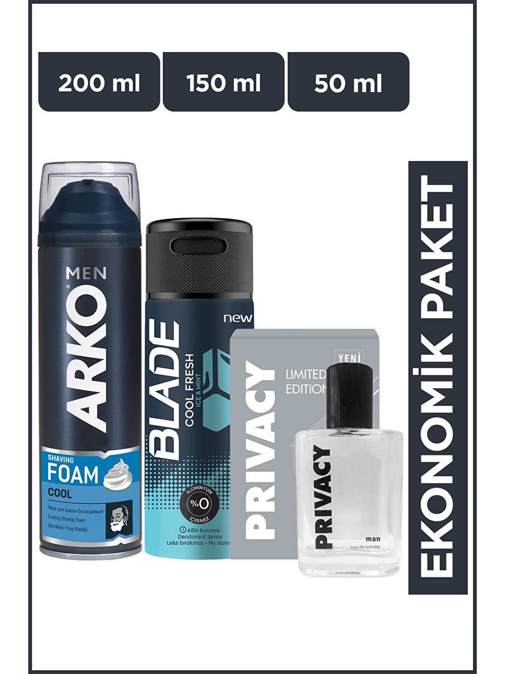 Arko Men Cool Tıraş Köpüğü+Privacy Men Limited Edition Edt Parfüm+Blade Cool Fresh Erkek Deodorant