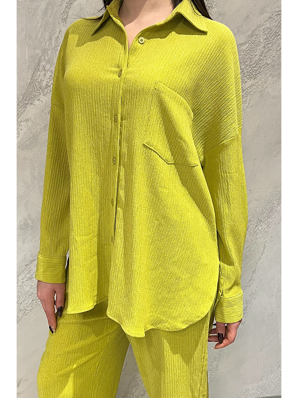 Yeşil Kadın Gömlek Pantolon Bürümcük İkili Takım-2