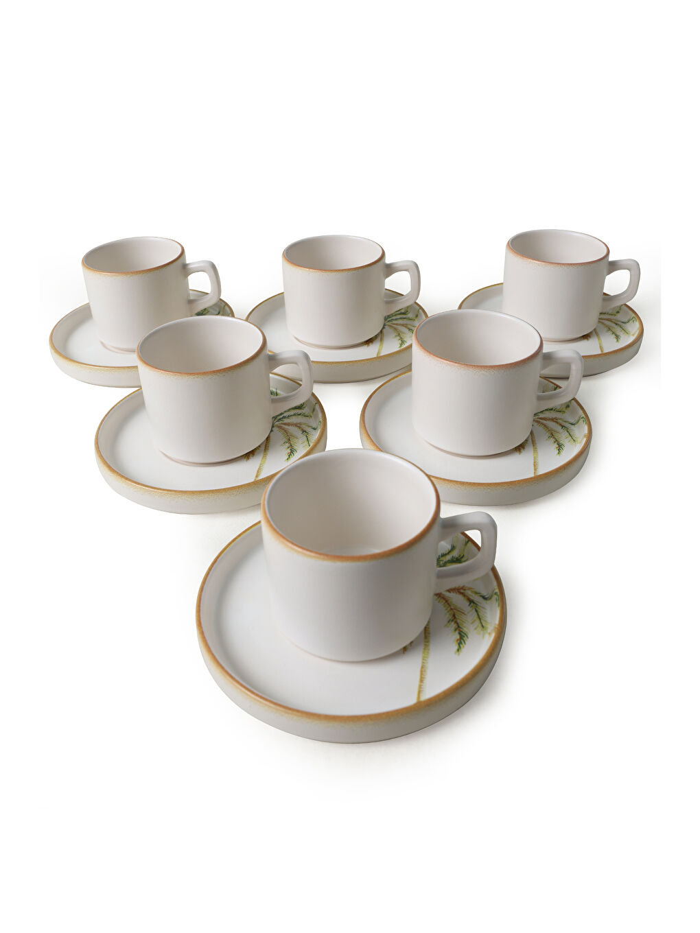 Karışık Bronze Palmiye Stackable Çay Takımı 12 Parça 6 Kişilik-3