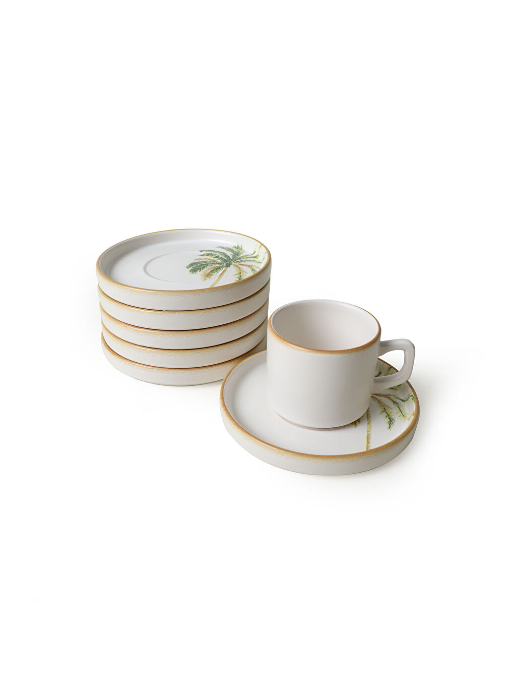 Karışık Bronze Palmiye Stackable Çay Takımı 12 Parça 6 Kişilik-4