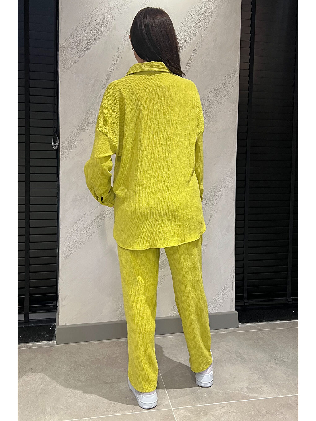 Yeşil Kadın Gömlek Pantolon Bürümcük İkili Takım-3