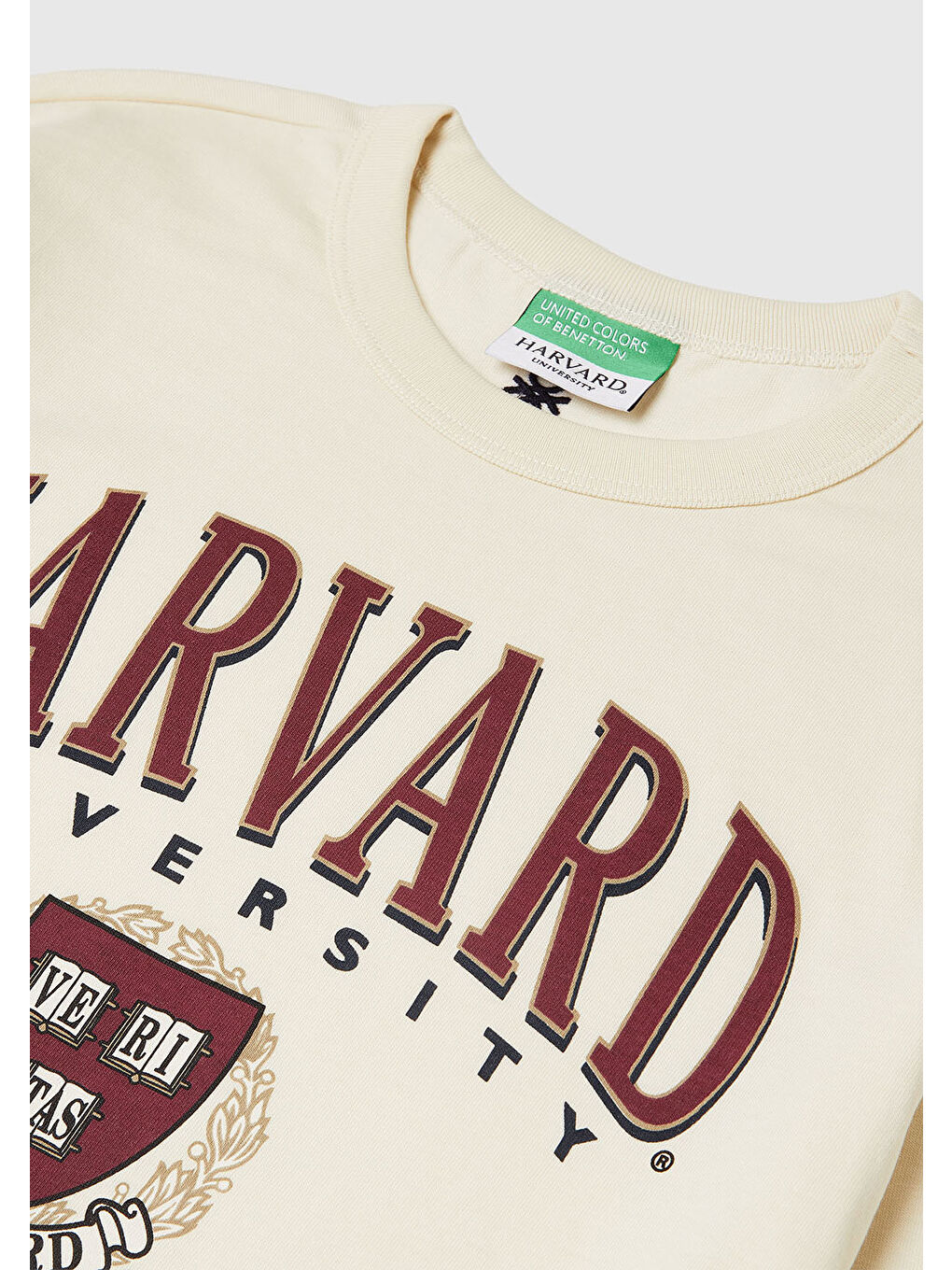 Ekru Erkek Çocuk Krem Önü Harvard Baskılı Arkası Logo İşlemeli Uzun Kollu T-shirt-2