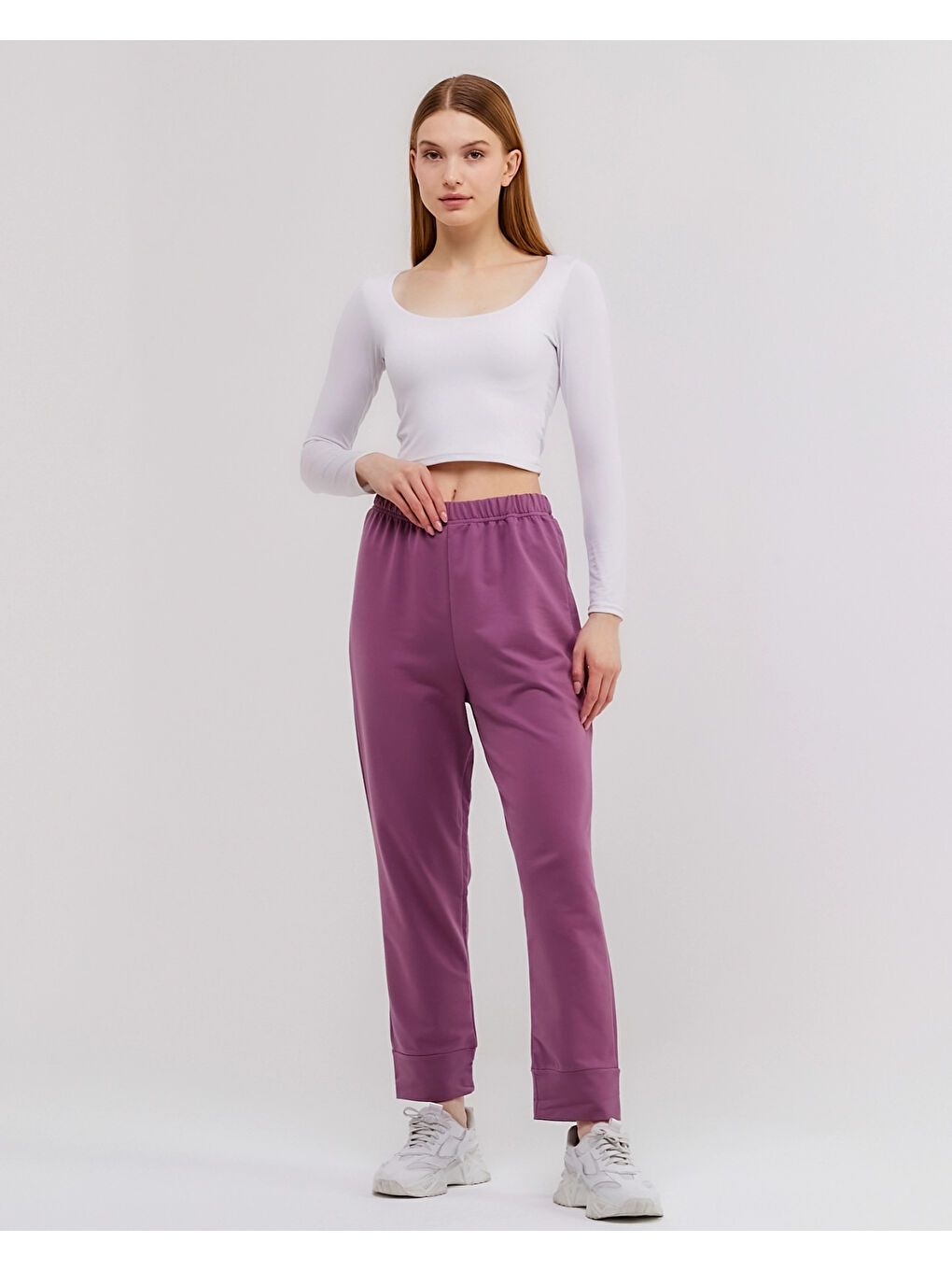 Mor Beli Lastikli Kadın Eşofman Altı N002-1