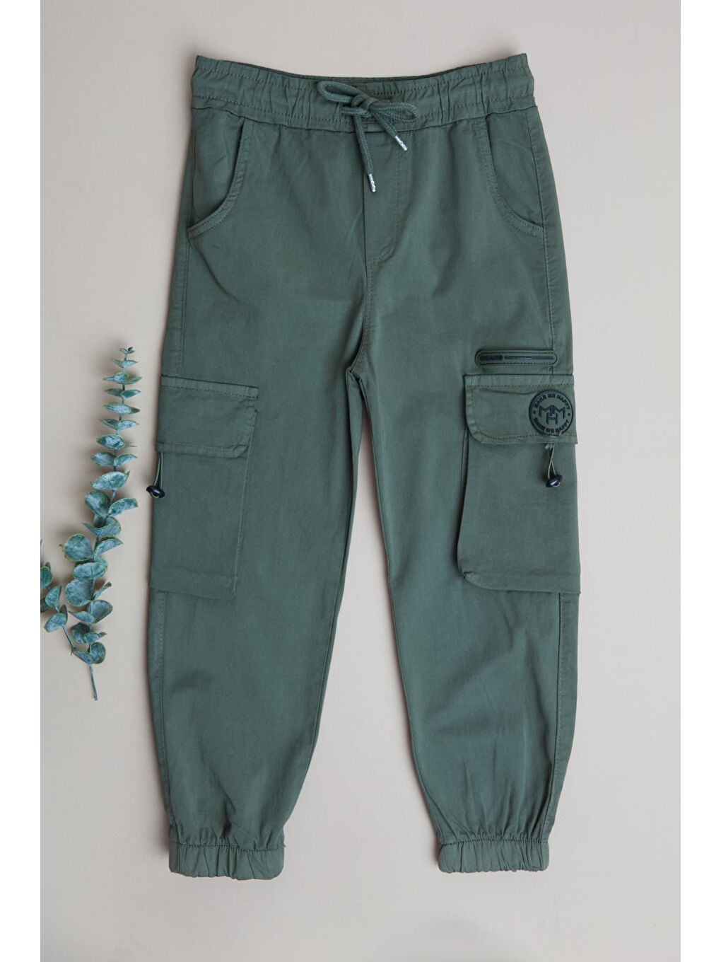 Haki Beli Lastikli Kargo Cep Jogger Erkek Çocuk Pantolon