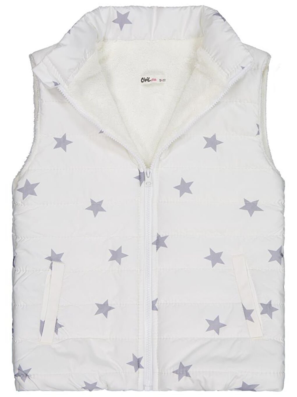 Girls Yıldız Baskılı 10-13 Yaş Yelek - Ekru 13-14 Yaş