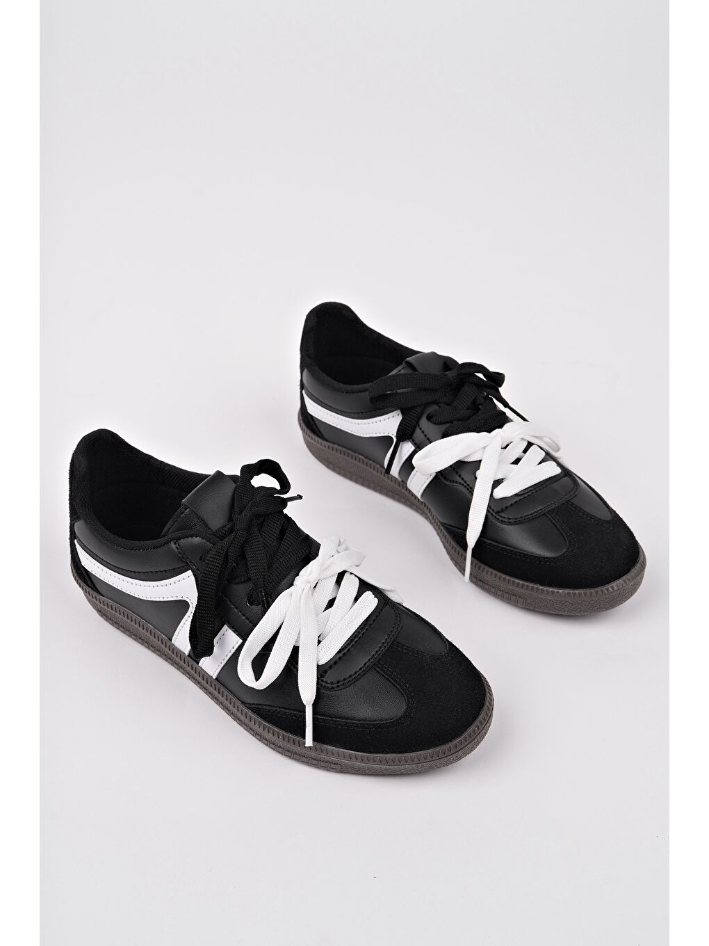 Siyah RETRO Çift Bağcıklı Günlük Kadın Sneaker Spor Ayakkabı-1