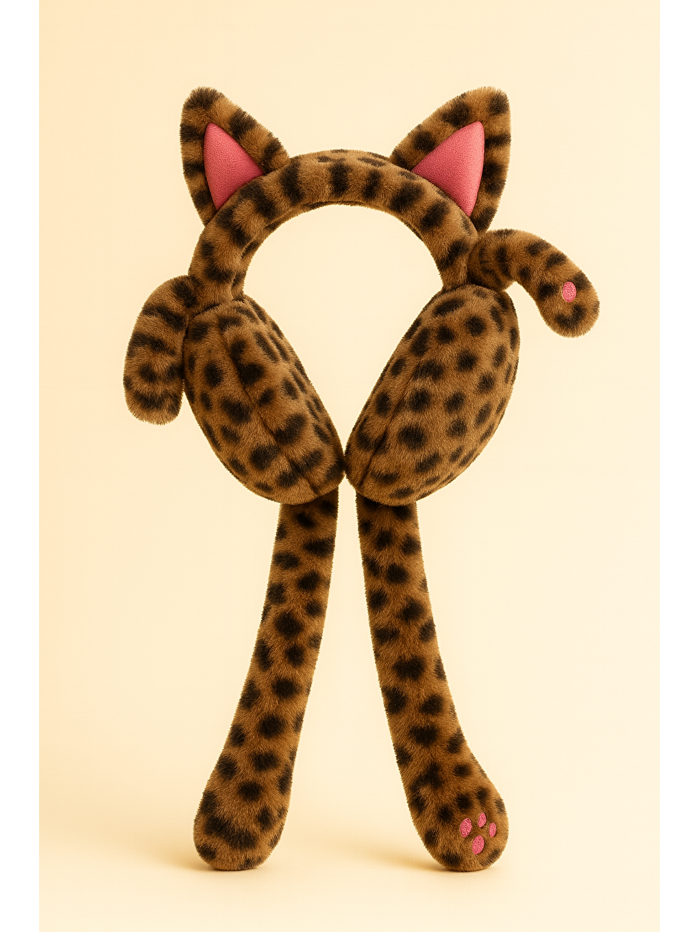 Karışık Leopar Desenli Pelüş Kulaklık