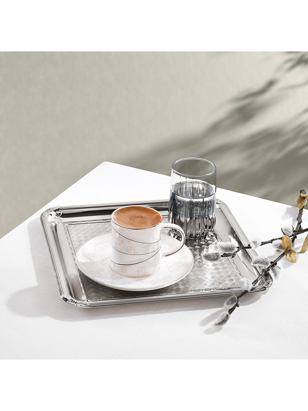 Gri Ela Sunum Tepsisi 1 Parça-Platin