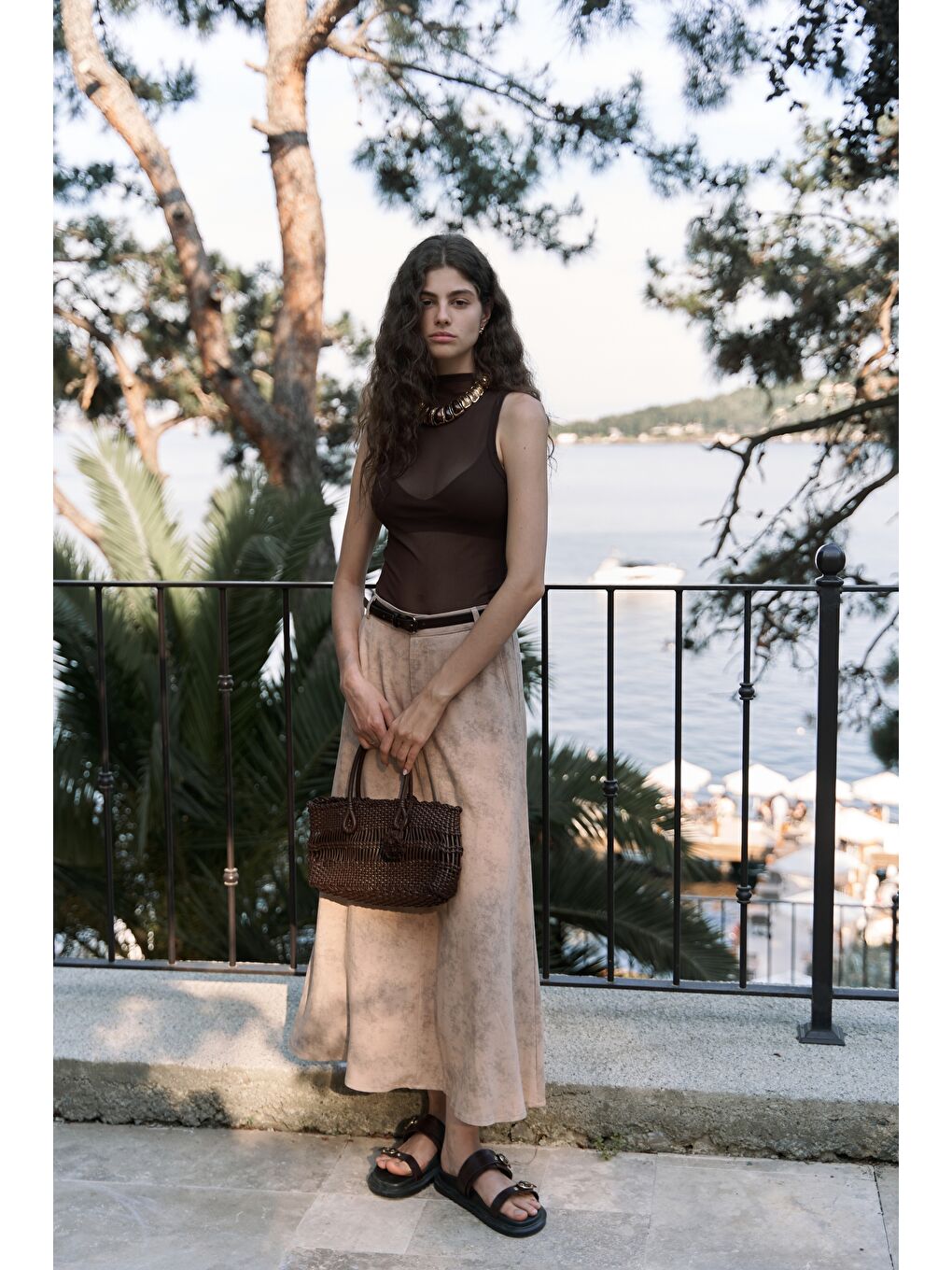 Bej Garias Cepli Uzun Batik Desenli Vizon Etek-1