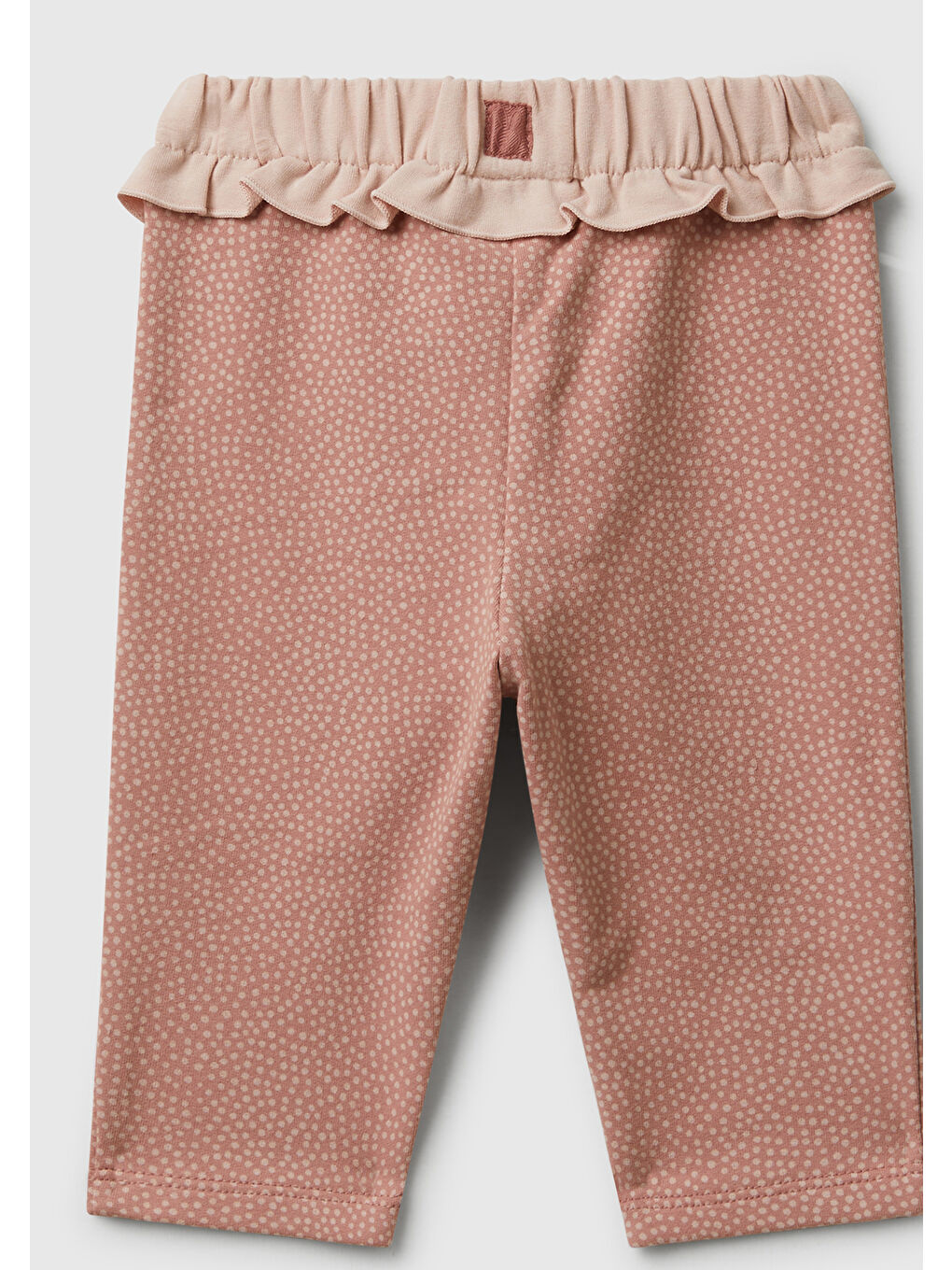 Pembe Bebek Gül Kurusu Tamamı Desenli Logo Etiketli Beli Fırfırlı İpli Eşofman Altı-1