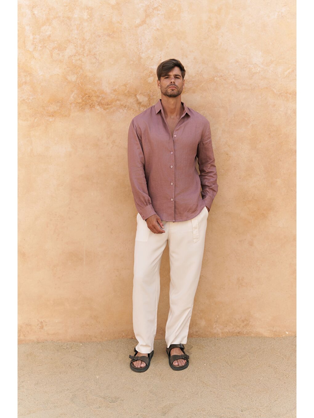 Ottavia Açık Bordo Keten Oversize Erkek Gömlek-1