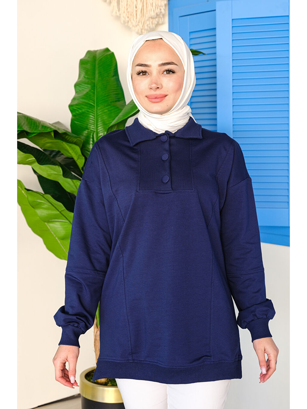 Locco Moda Kumaş Düğme Detay Tunik Lacivert - 3