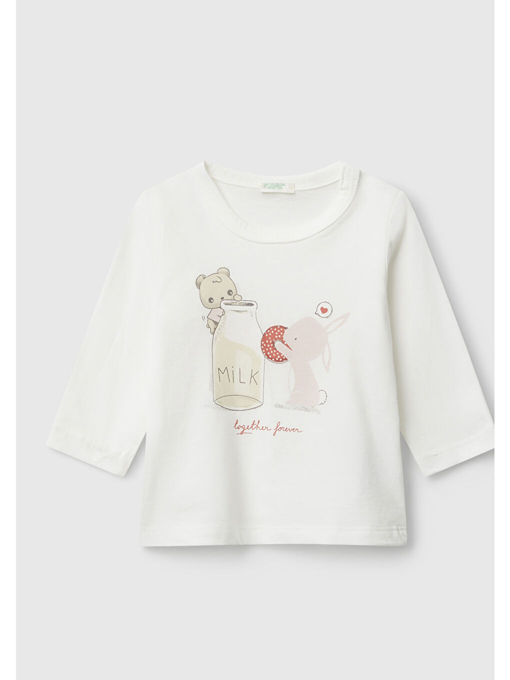 Bebek Ekru Önü Baskılı Gizli Düğmeli Uzun Kollu T-shirt