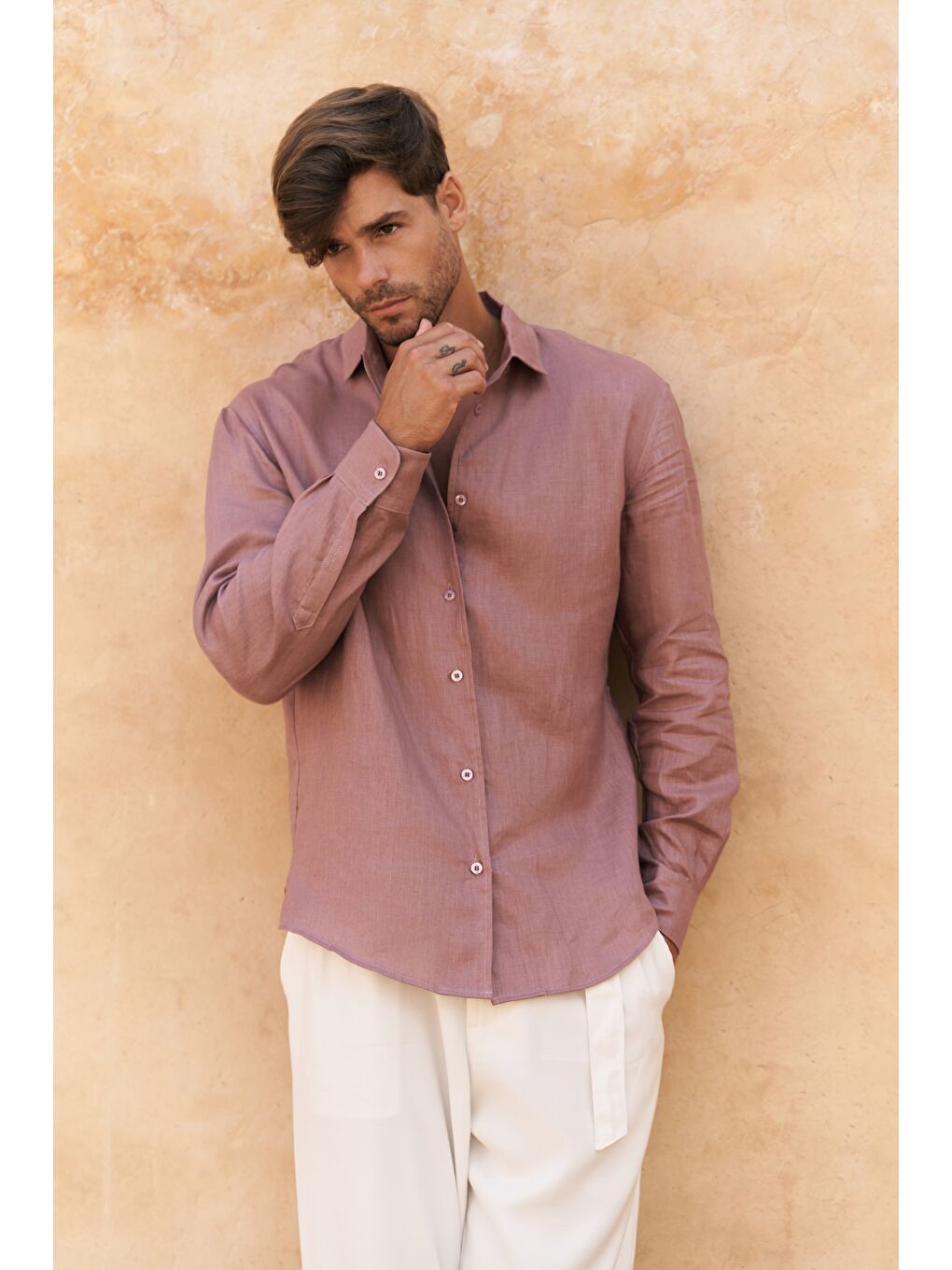 Ottavia Açık Bordo Keten Oversize Erkek Gömlek-2