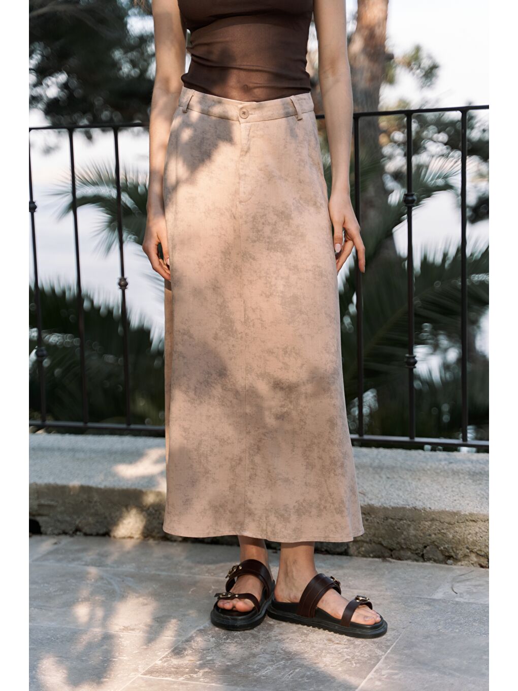 Bej Garias Cepli Uzun Batik Desenli Vizon Etek-2