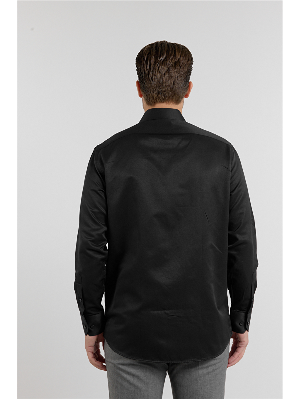 Siyah Kendinden Desenli Sert Yaka Uzun Kol Cepli Comfort Fit Pamuklu Gömlek 1004255269-4