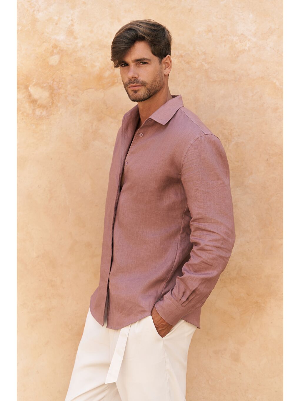 Ottavia Açık Bordo Keten Oversize Erkek Gömlek-3