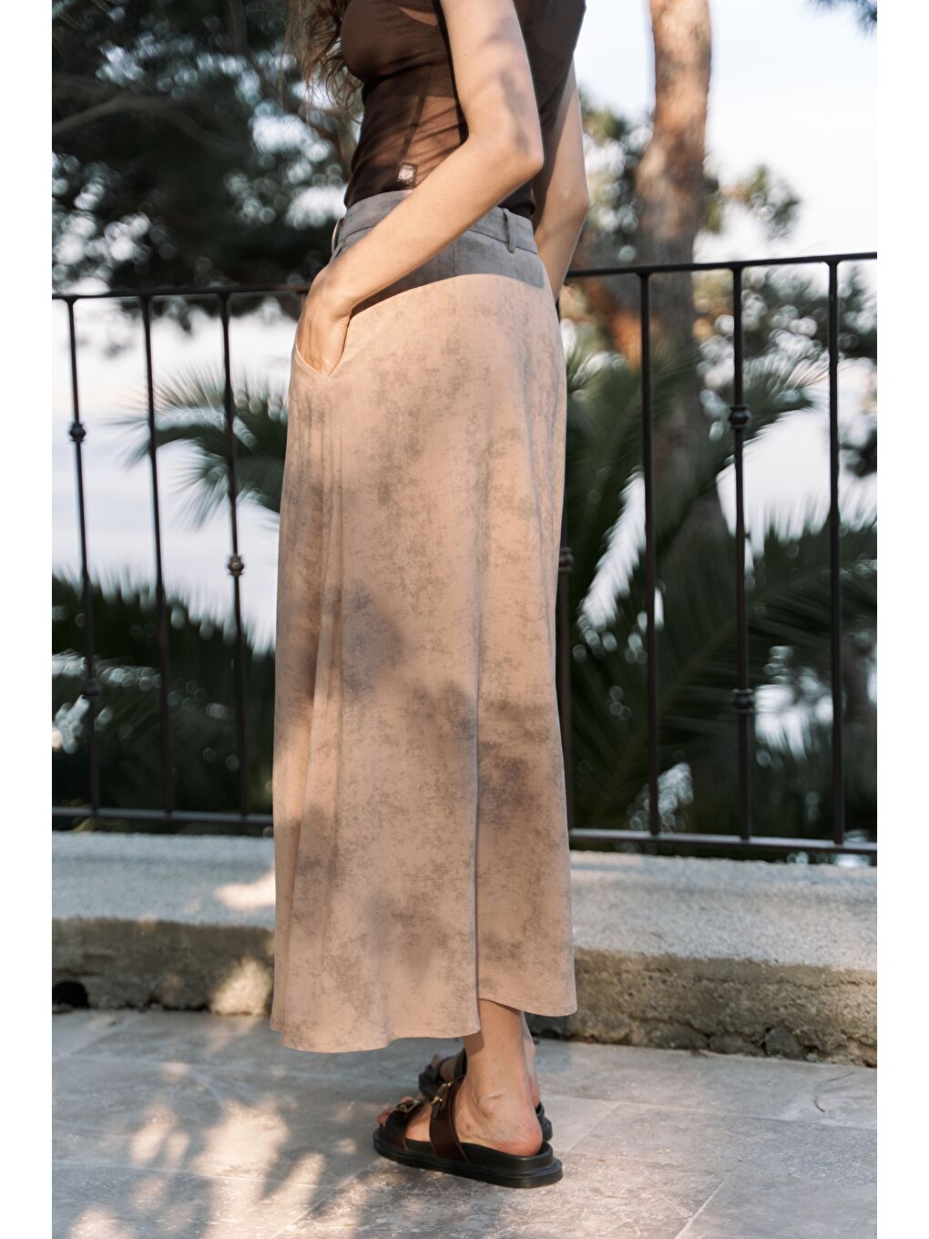 Bej Garias Cepli Uzun Batik Desenli Vizon Etek-3